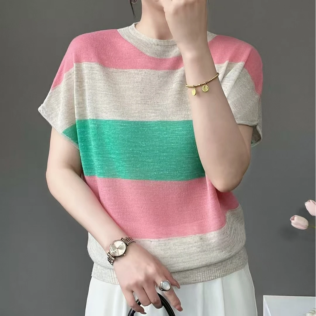 爱舞服饰 拼色圆领短袖T恤