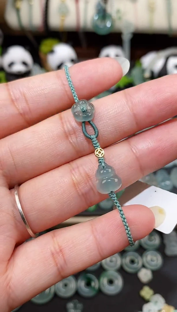 散珠翡翠葫芦小花手绳  手围15