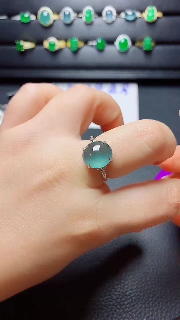 银S925镶嵌戒指翡翠   天然翡翠A货s925银镶