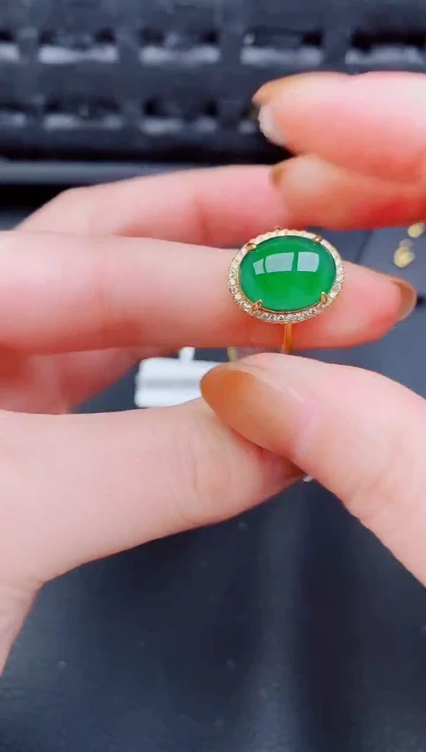 【闪购商品】翡翠戒指银S925镶嵌天然a货翡翠1014