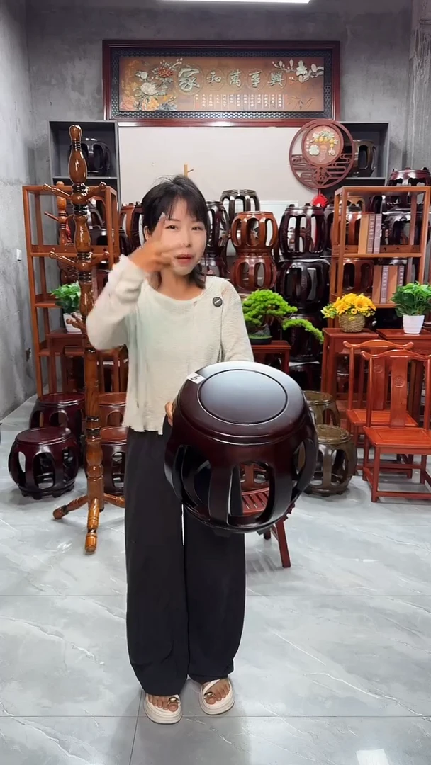 花梨木类家具【微瑕】胡桃色小号鼓凳6号