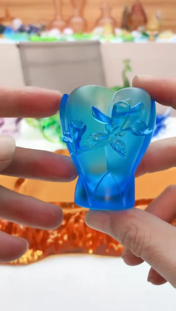 手工艺品琉璃蓝色兰花杯