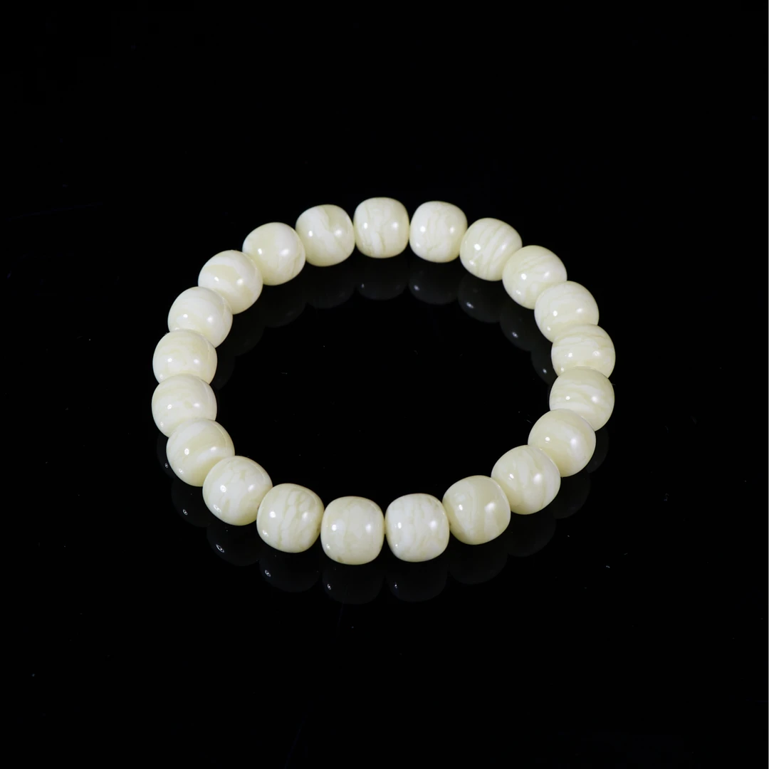 QG019同料白花虎皮满蜡精工11mm老型蜜蜡手串 国潮文玩单圈手串