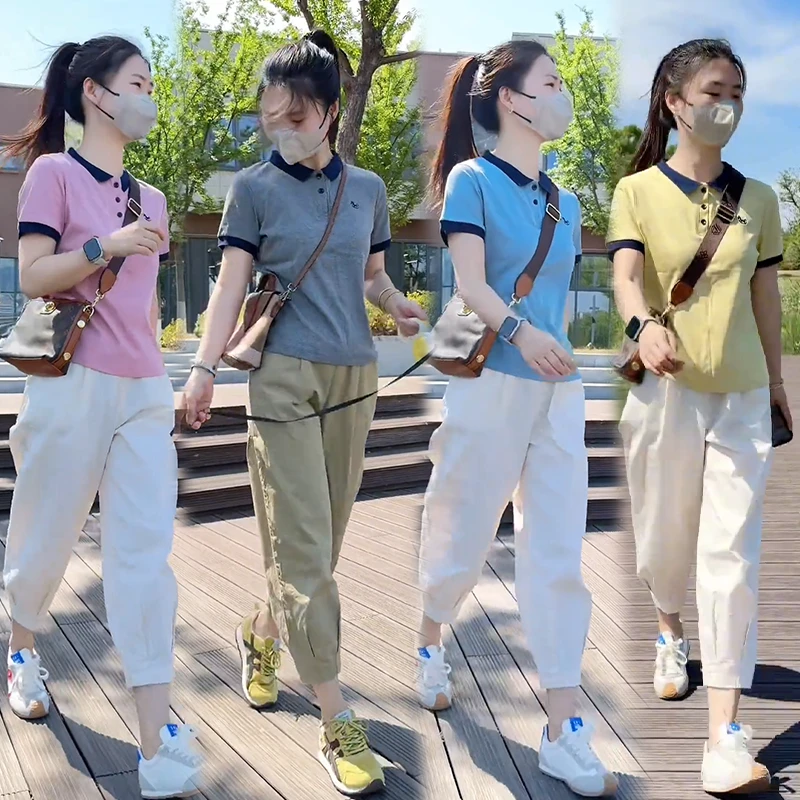 韩系时尚穿搭女装2025夏日新款小个子宽松显瘦减龄短袖上衣阔腿裤