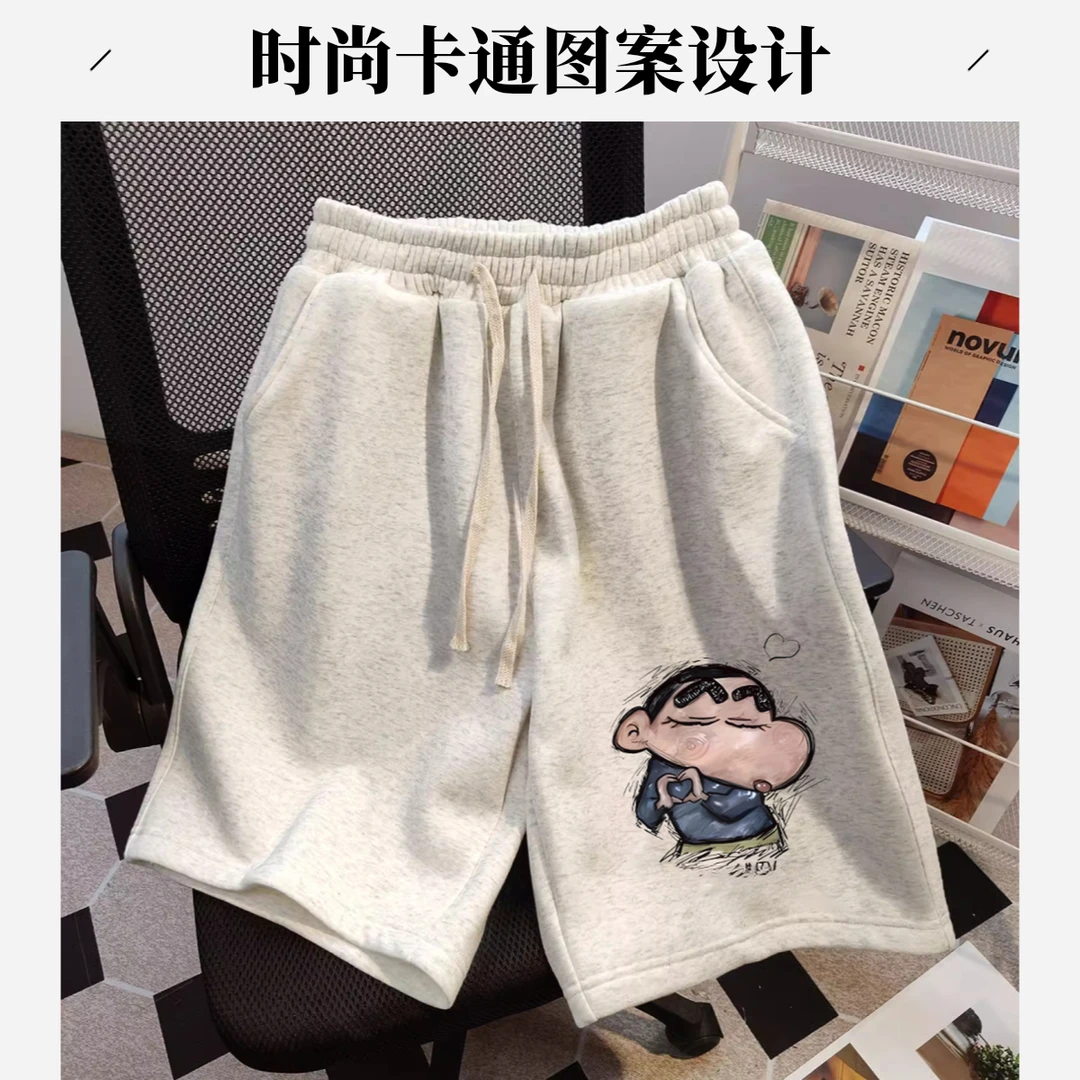 日系卡通蜡笔小新短裤男夏季潮牌新款外穿薄款个性美式五分裤子男