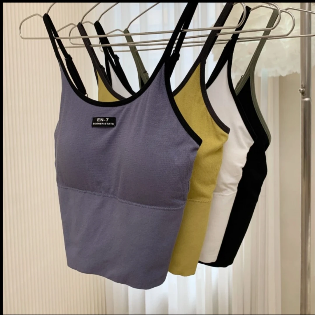 EN-7圆领弹力可拆卸胸垫短版辣妹搭配风保暖打底背心