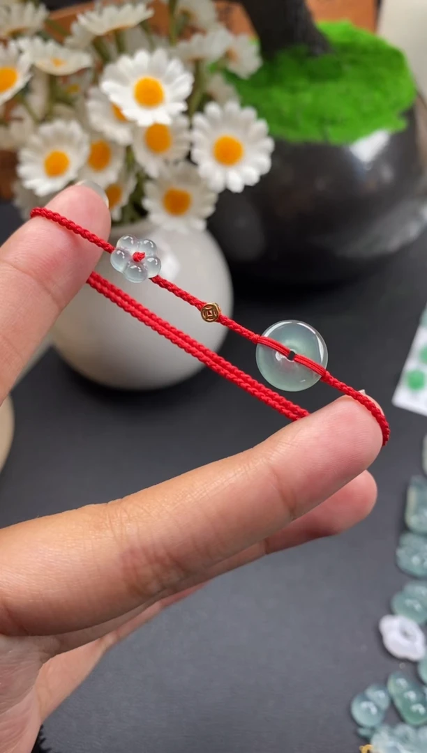散珠翡翠平安扣小花手绳