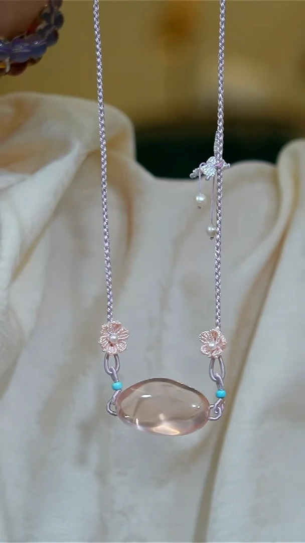 【闪购商品】水晶项链未镶嵌粉晶随型手工绳吊坠项链