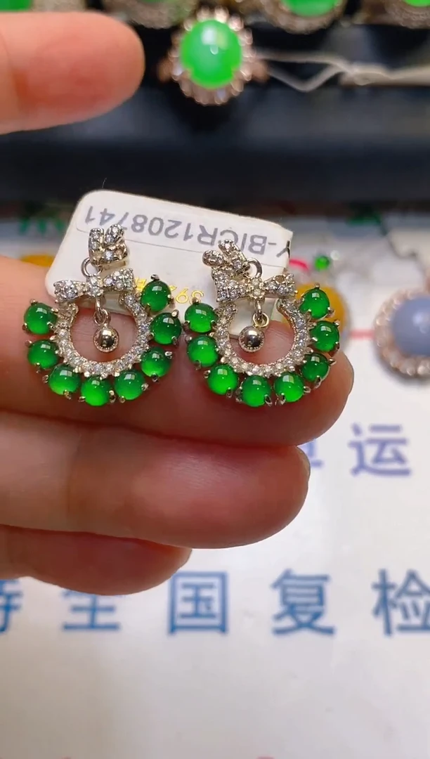 【闪购商品】翡翠耳饰银S925镶嵌天然A货翡翠1