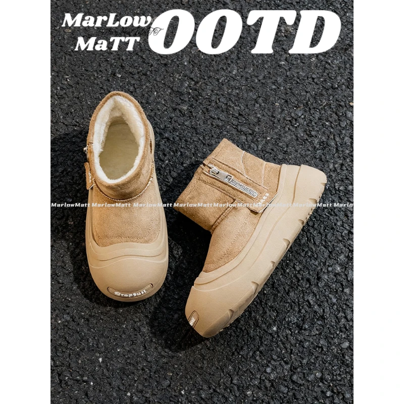 MarlowMatt雪地靴加绒加厚保暖厚底增高棉靴青少年情侣款防寒棉鞋