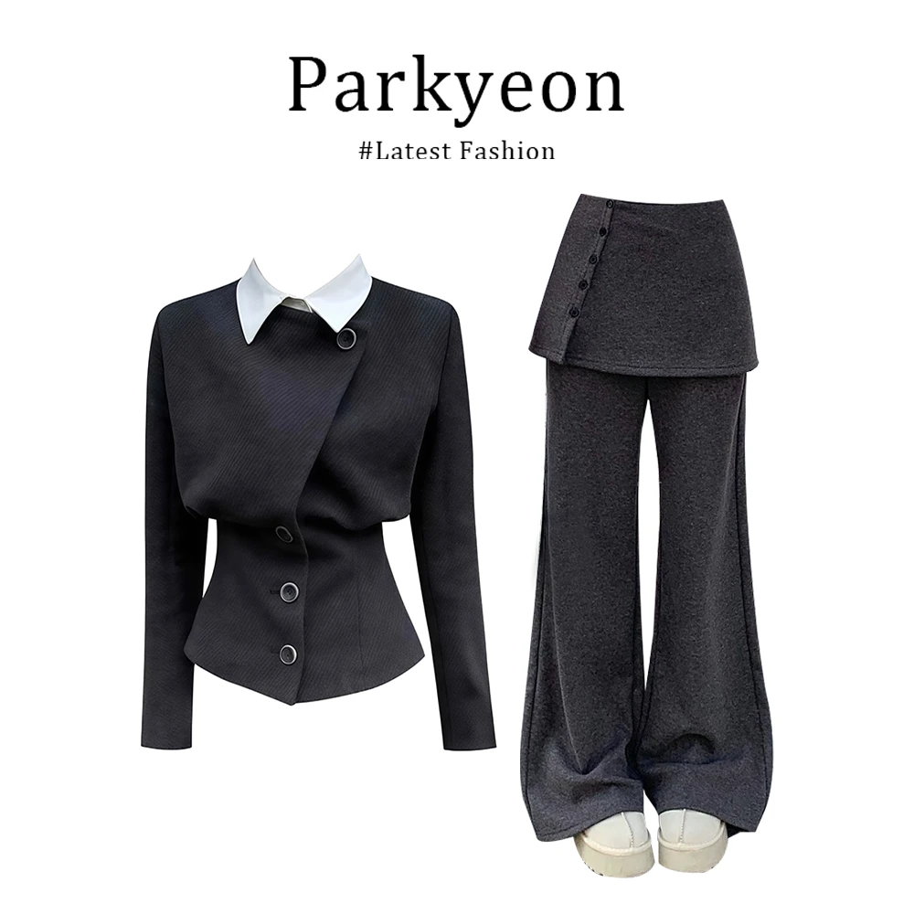 高级感气质短款毛呢外套时尚冬季套装假两件修身休闲裤