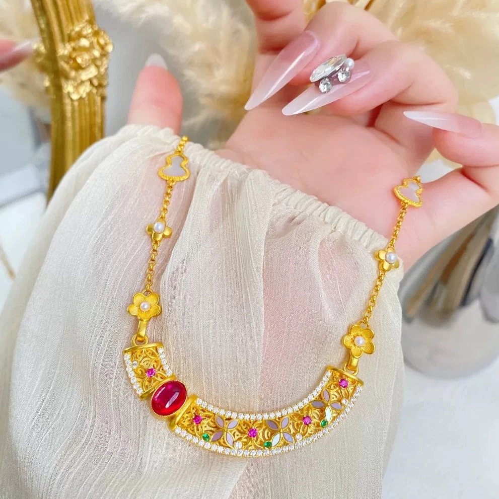 【嘉奈】足金999 富贵花开螺钿韶华套链女宫廷风气质款E