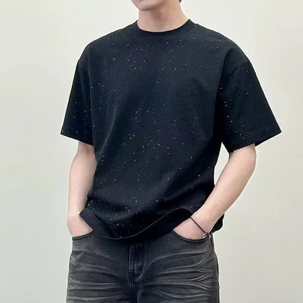 男女同款重工烫钻满天星短袖T恤圆领休闲上衣半袖T恤bsj