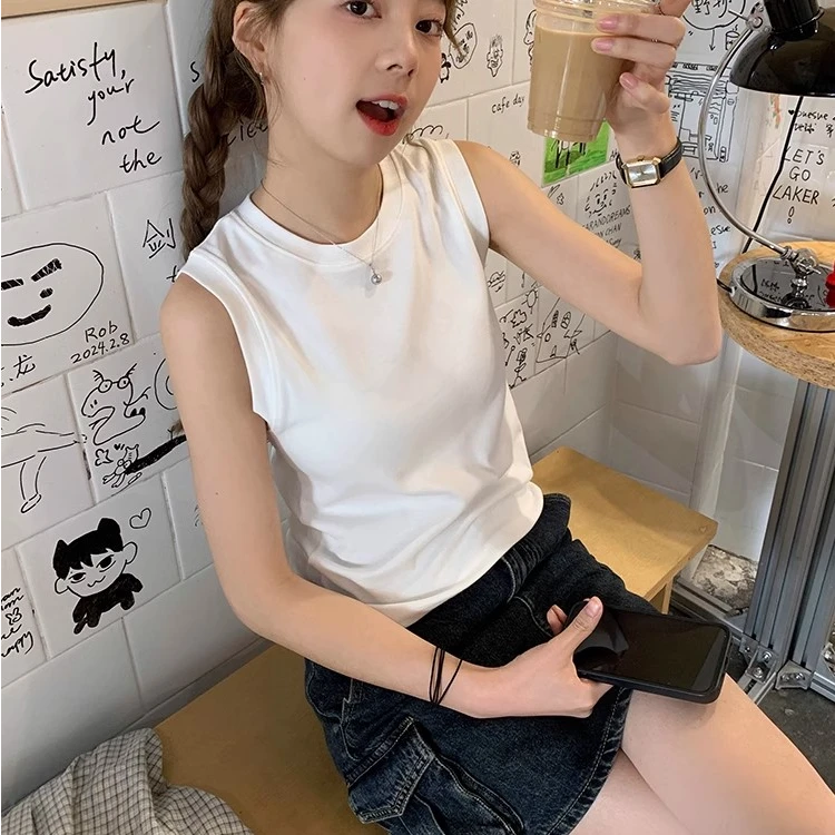 2025新款夏季白色无袖吊带背心女修身无袖上衣女夏季外穿高级感
