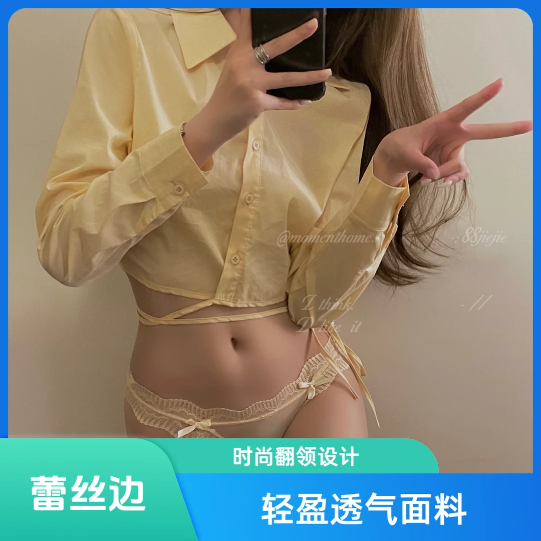 新款时尚网纱内裤简约低腰蝴蝶结薄纱性感棉裆少女女士三角内裤