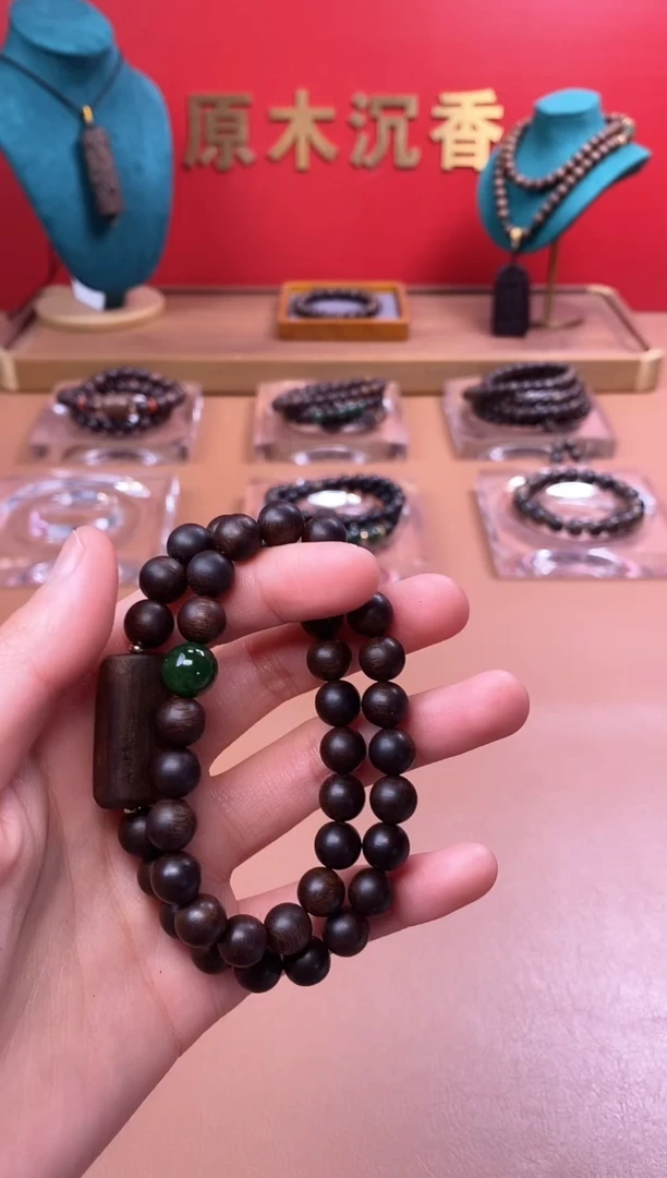 【闪购商品】沉香手串沉水芽庄白棋08两圈+雷击顶珠沉香木雕