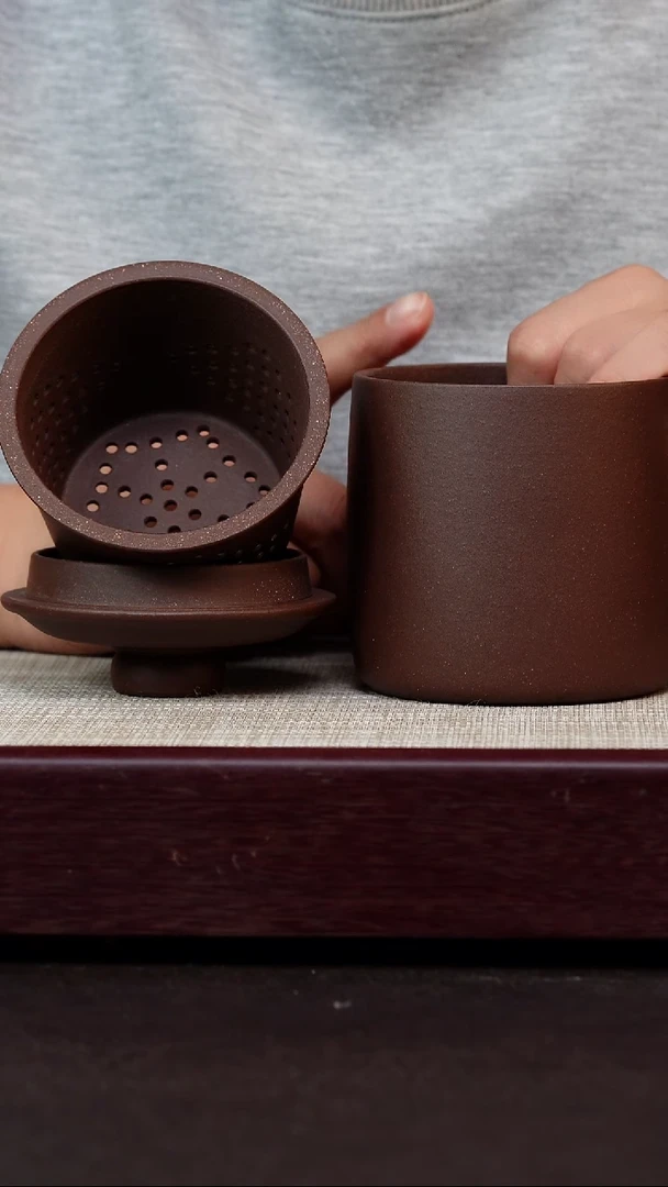 茶杯紫砂紫泥大号三件套