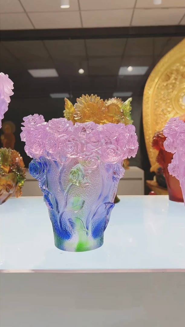 琉璃手工艺品古法琉璃玫瑰花瓶