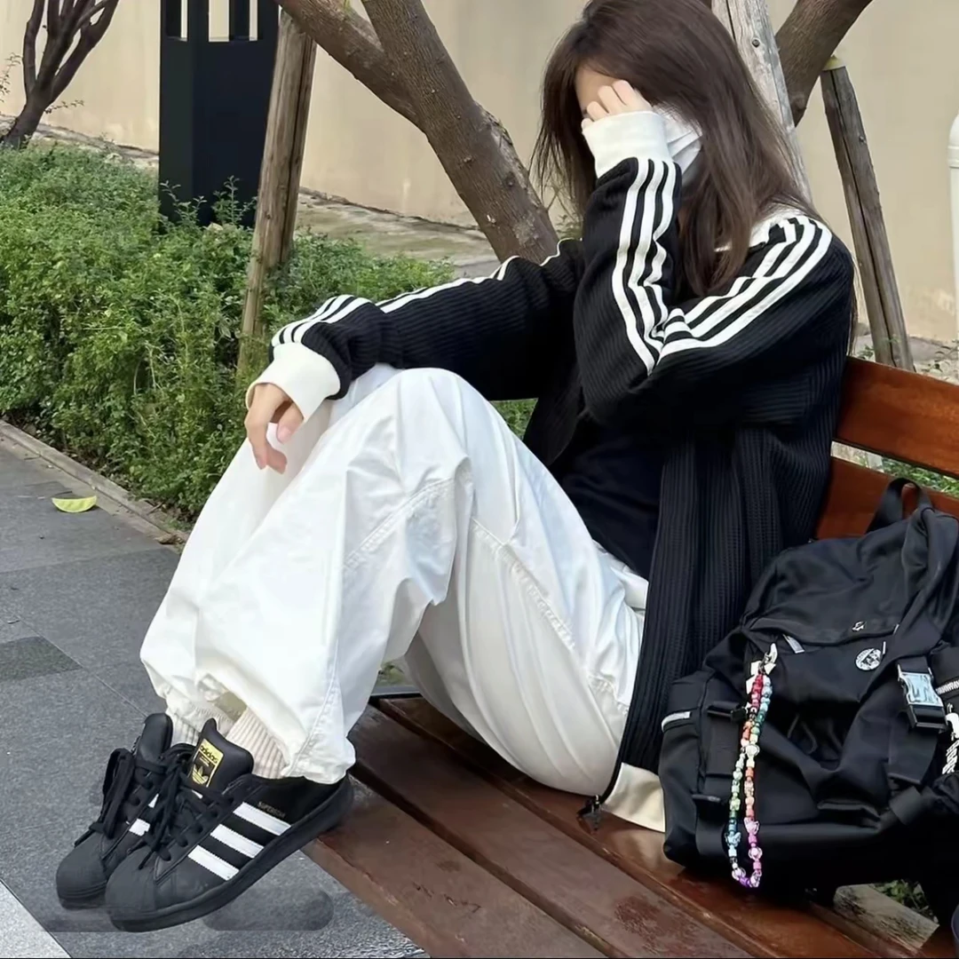 【源源专属】华夫格  春秋新款帅气男女美式条纹立领休闲情侣外套