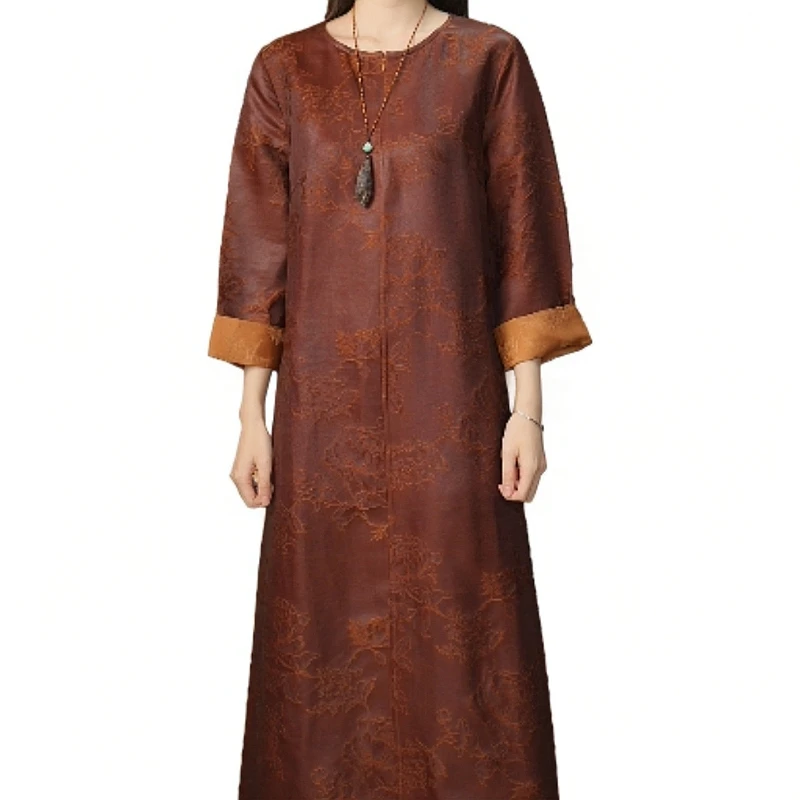 【紫檀】新中式国风复古袍子连衣裙6938