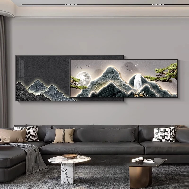 K6现代轻奢客厅装饰画山水画挂画大气流水生财沙发背景墙壁画