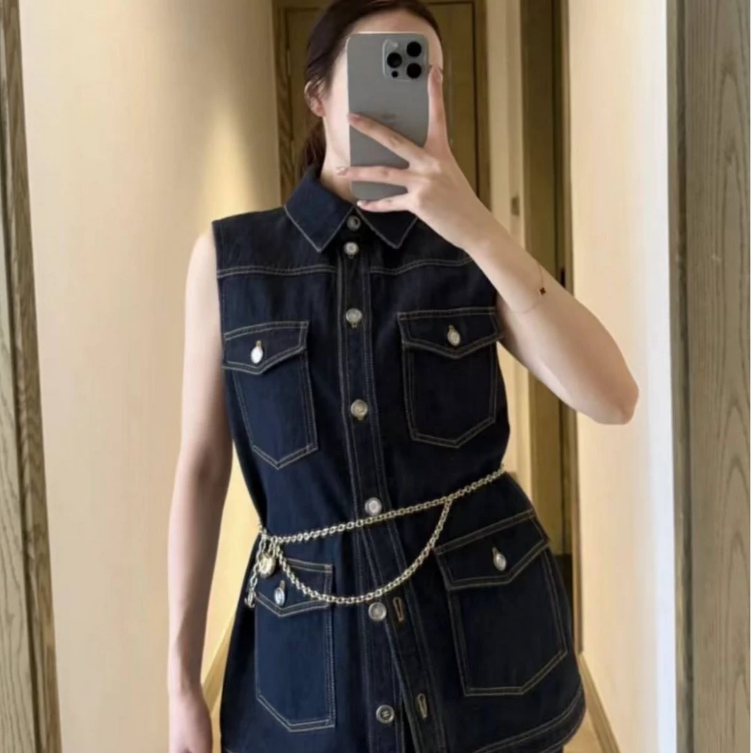 99新 Chanel/香奈儿 Chanel 25C早春四口袋牛仔马甲 38码