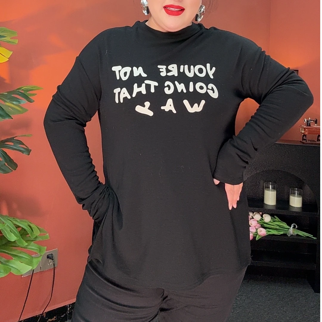 ahlima大码女装宽松百搭健身秋冬休闲T恤打底衫户外修身套头印花