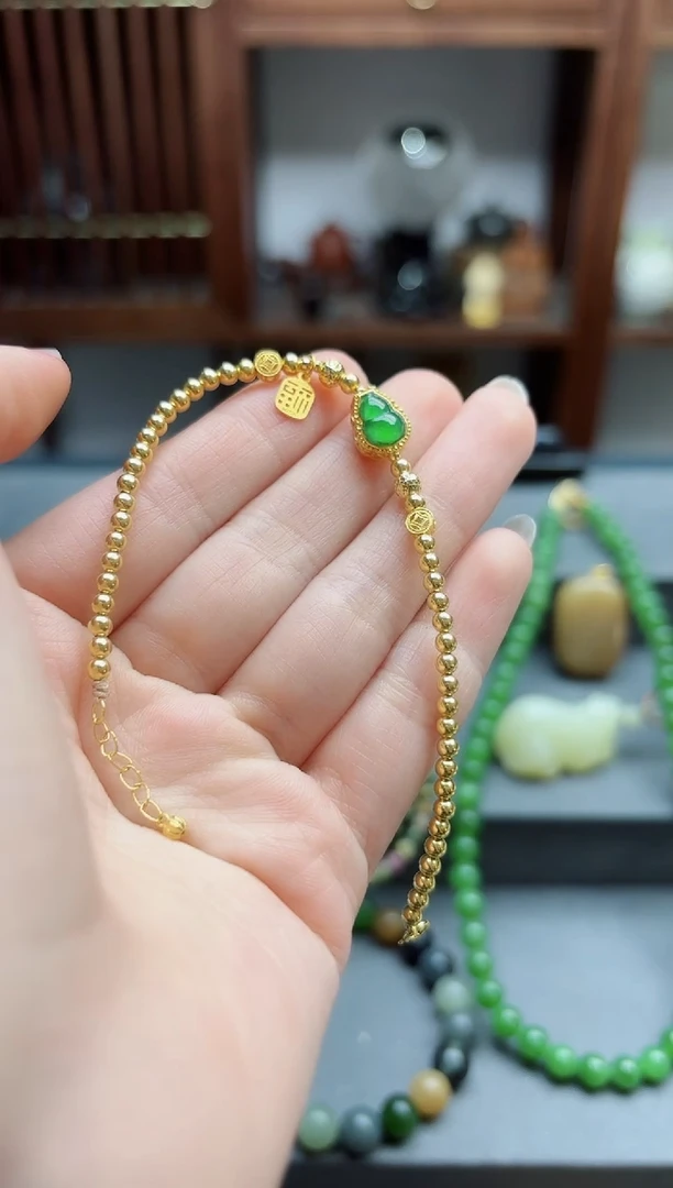 【闪购商品】翡翠手链18K金镶嵌18k金翡翠葫芦手串 ZX