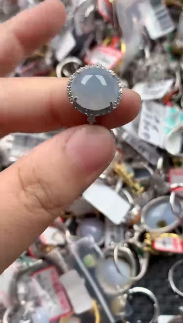 银S925镶嵌戒指翡翠666  1