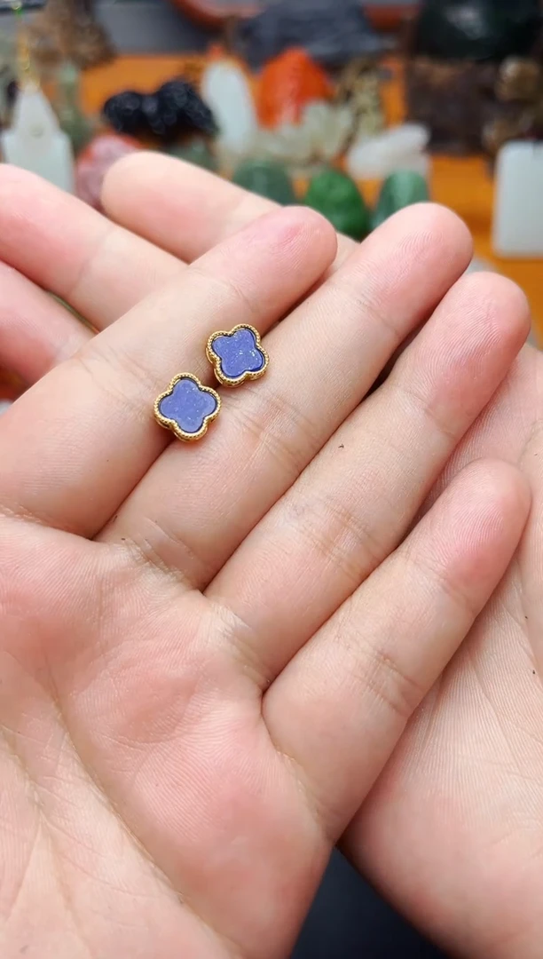 【闪购商品】青金石耳饰银S925镶嵌四叶草01