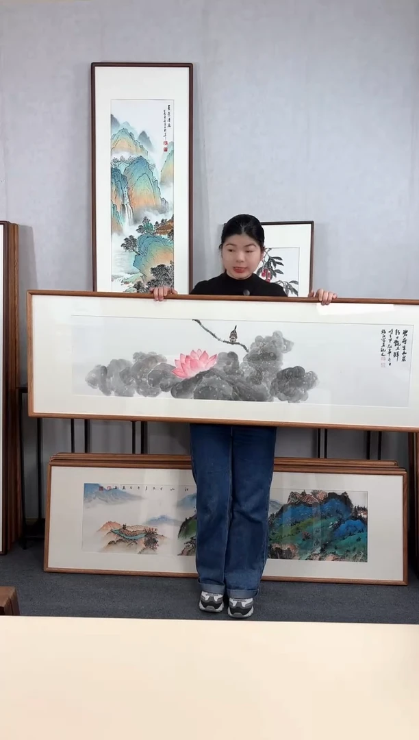 【闪购商品】国画手绘*荷花*28*72cm实木框