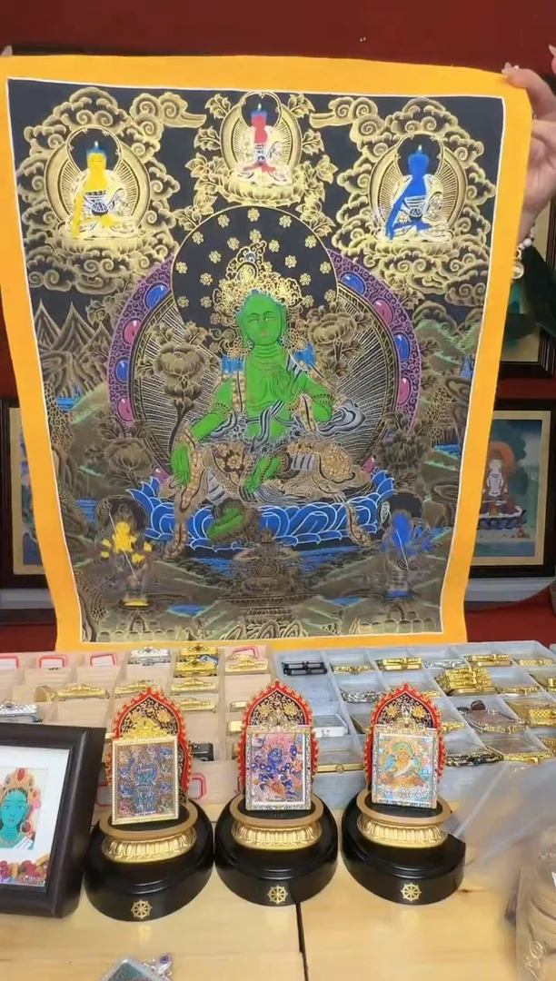 吊坠绿妈妈大卡-热贡纯手绘唐卡