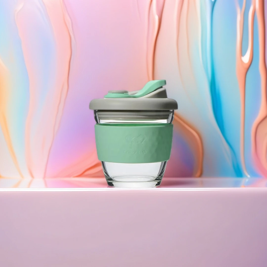 便携咖啡杯玻璃杯子带盖双层玻璃杯外带咖啡杯随行杯随身F438