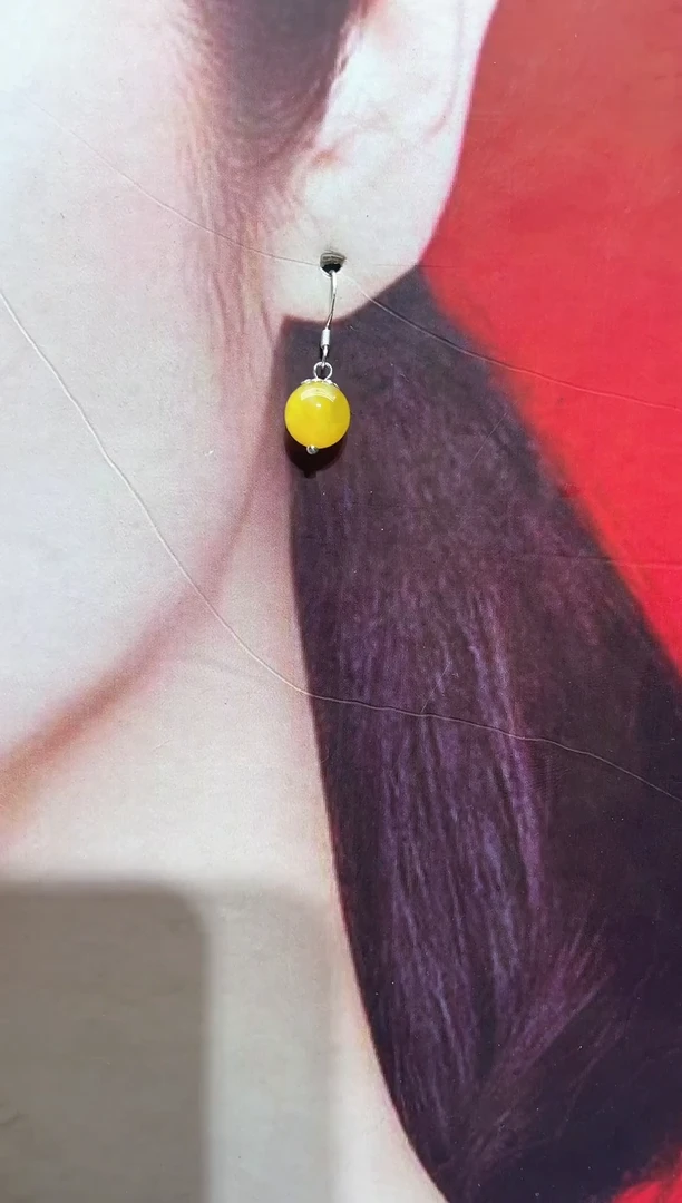 【闪购商品】玛瑙/玉髓耳钉14K金镶嵌蜜蜡珠子7