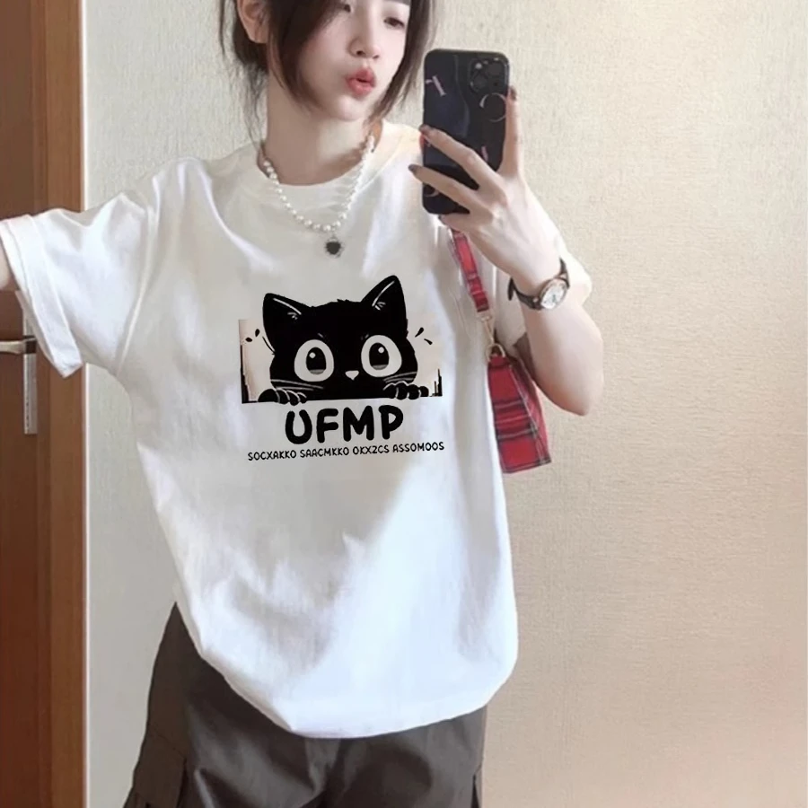 纯棉短袖女t恤夏季上衣2025新款白色设计感小众宽松半袖体恤休闲
