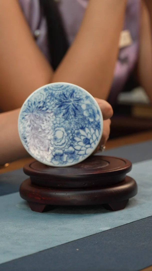 盖碗非遗-青花万花盖置