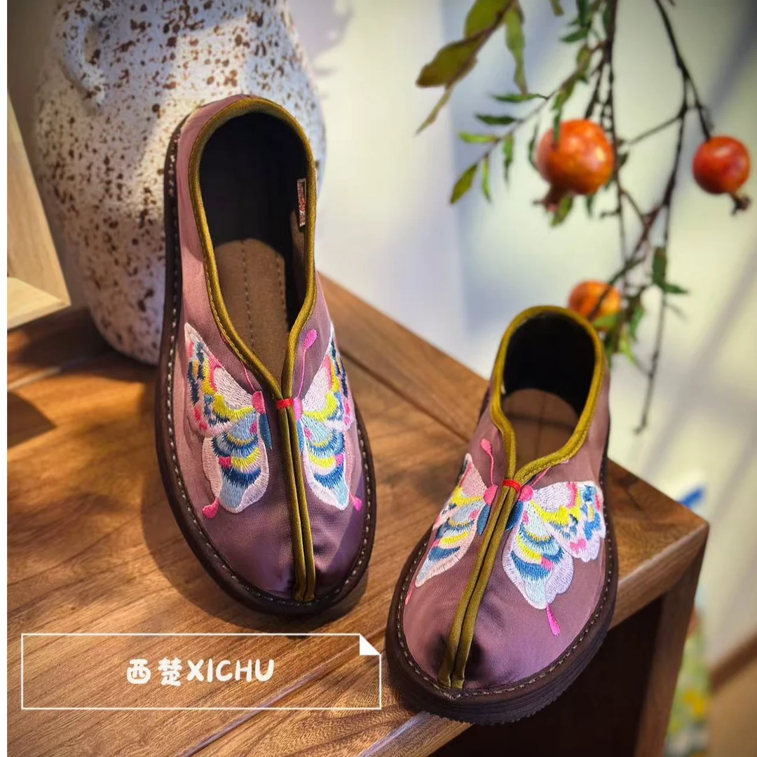 西楚2025春季新款【飞花令一蝶】时尚复古手工千层底布鞋