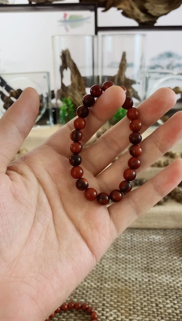 铁木豆（红檀）无事牌猫眼红檀8MM手串
