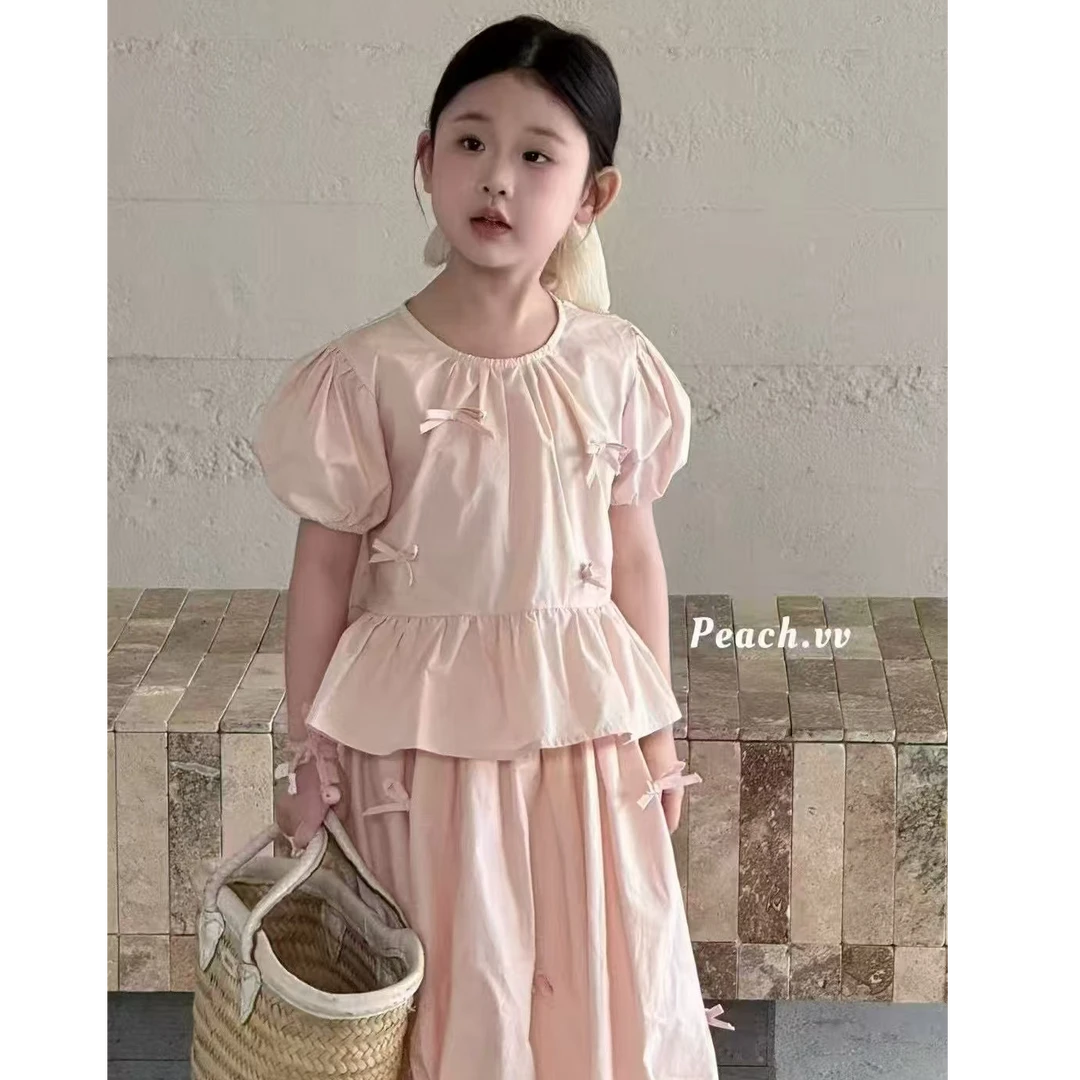 Alice*076* 女童夏季新款蝴蝶结日常套装