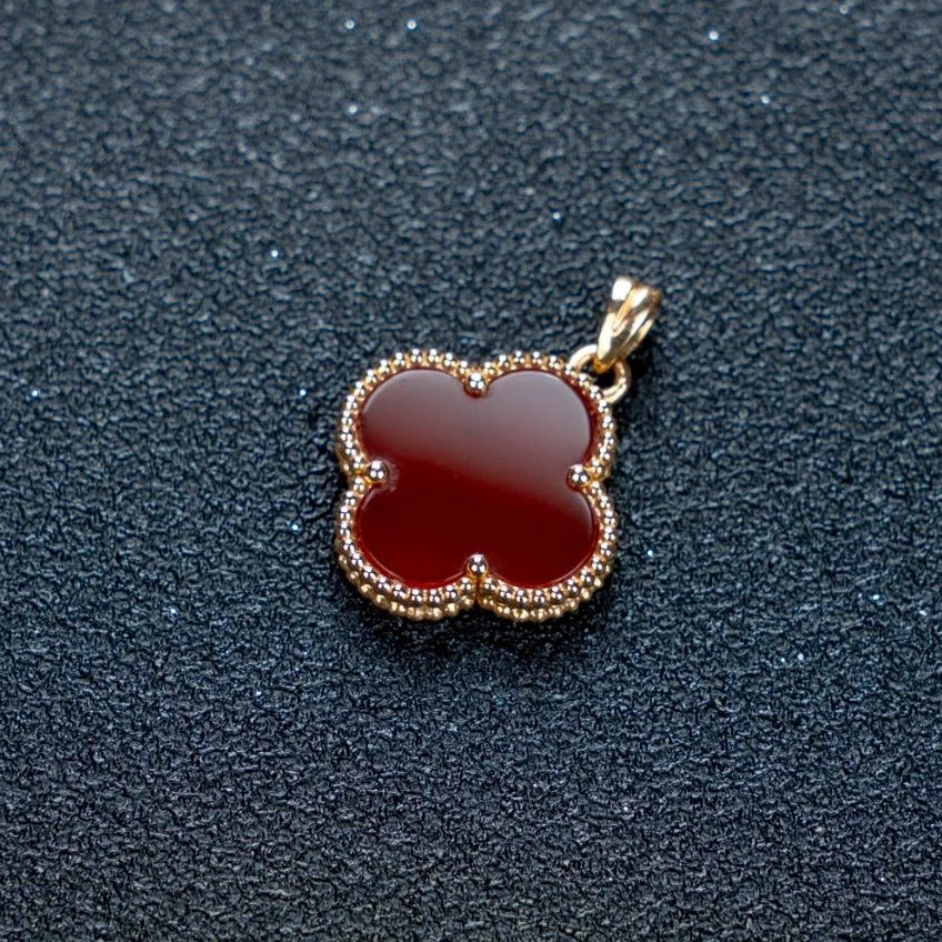 单花吊坠 红玛瑙15 20mm18k金镶嵌k黄k枚 经典百搭坠链