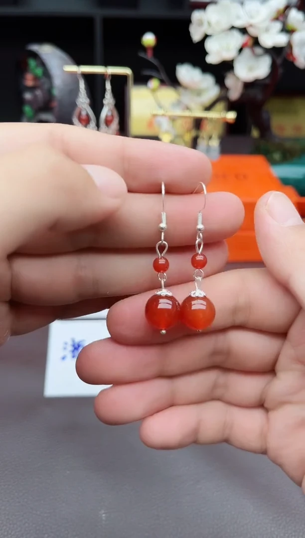 玛瑙/玉髓耳饰银S925镶嵌409000