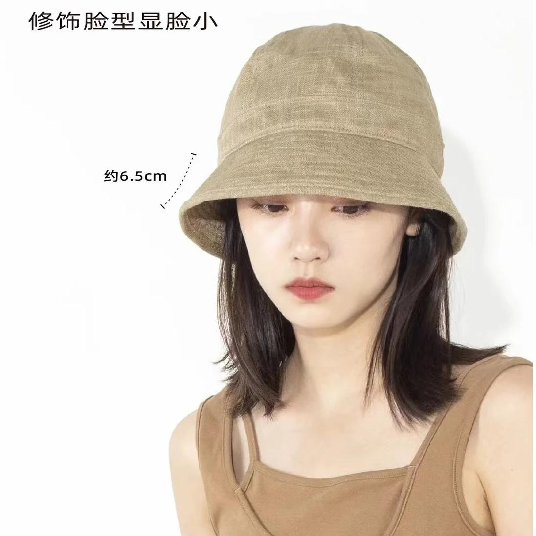 CZON·夏渔夫帽防晒帽女 亚麻透气短边小檐盆帽