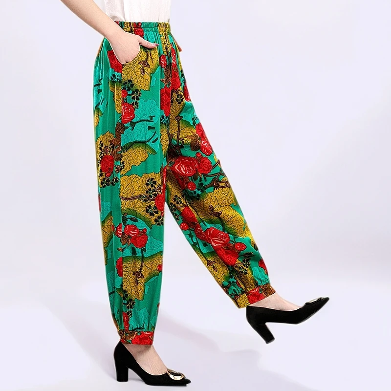 棉绸防蚊裤女士灯笼裤松紧腰休闲裤宽松大码女裤夏季薄款阔腿裤