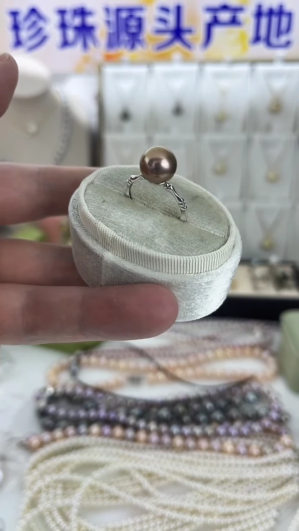 银S925镶嵌戒指淡水珍珠天然珍珠极光怪色古铜色戒指10-11