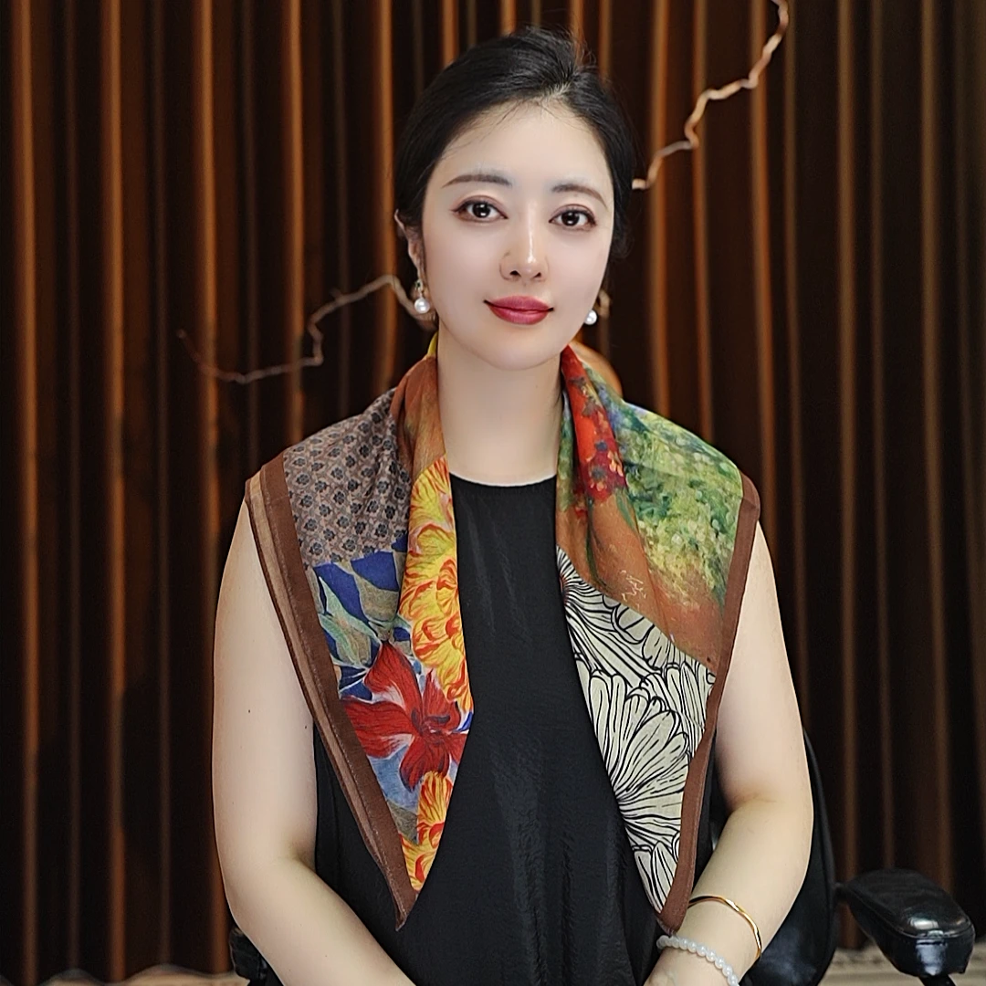 【花瓶玫瑰】70*70丝毛方巾女士双面色百搭围巾披肩四季款洋气