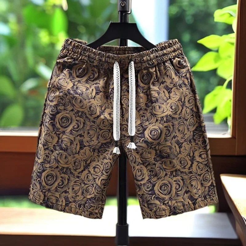 娜罗普西潮牌提花刺绣短裤男士新款夏季直筒裤休闲速干五分裤男装