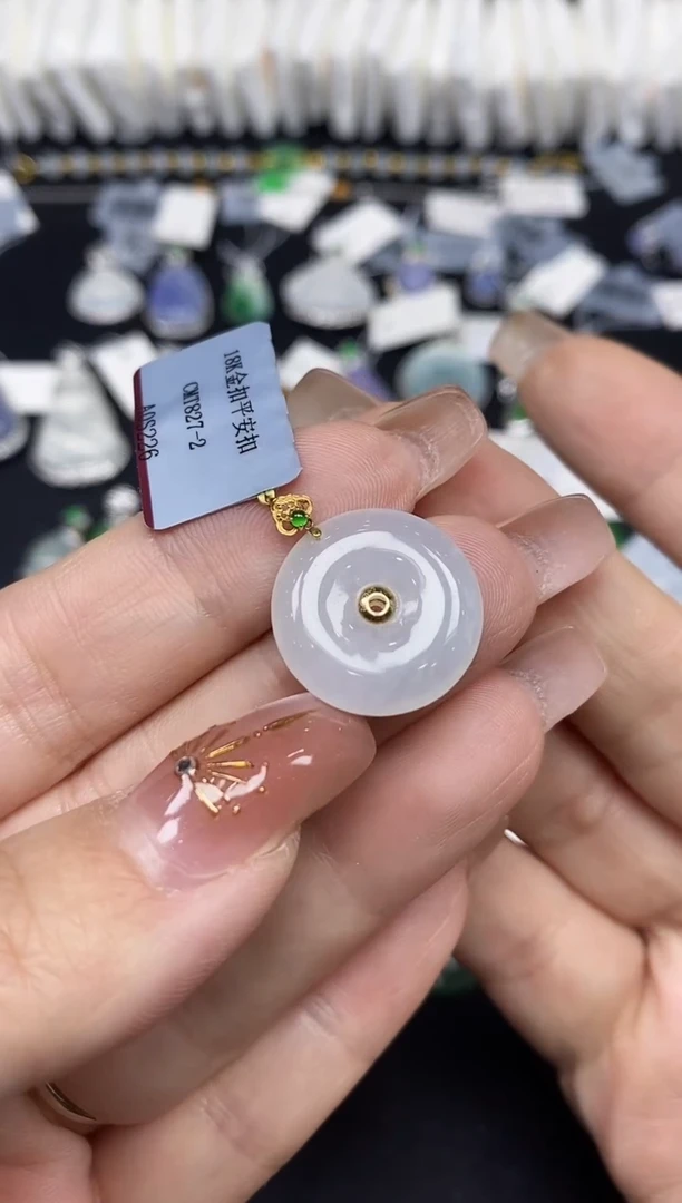 吊坠(不含链)18K金镶嵌翡翠平安扣18K金扣镶嵌@@CMT827-2