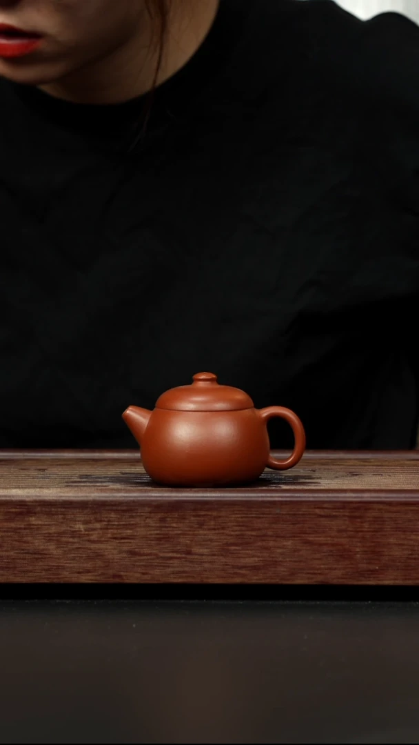 紫砂茶壶小煤窑朱泥 宽口文旦
