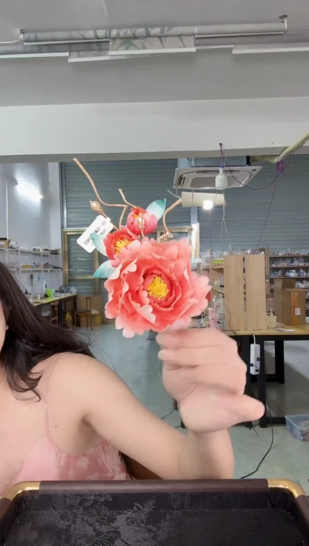 无铜合金 267  绒花粉牡丹夹子