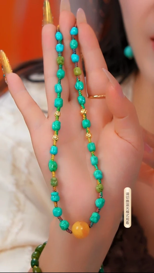 银S925镶嵌绿松石项链多样性发一